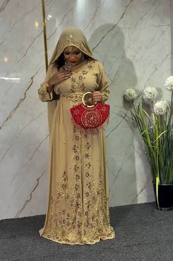 BEIGE handcrafted zari work stitched georgette kaftan party dress