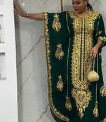 Royal Green Embroidered Fashra with Detailed Aari-Embroidered dress for women's