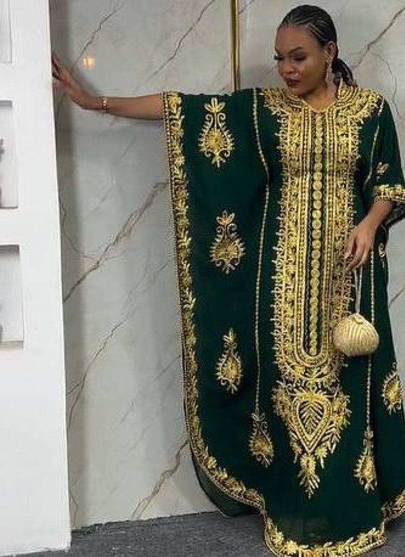 Royal Green Embroidered Fashra with Detailed Aari-Embroidered dress for women's