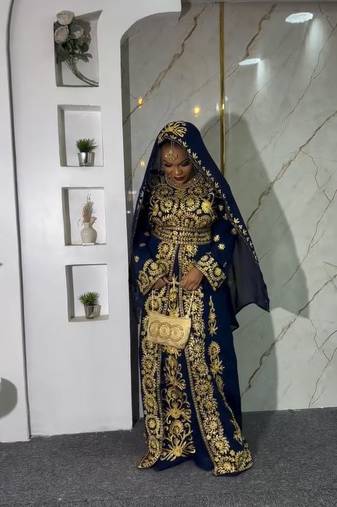 Navy-Blue Embroidered Morrocan Kaftan with Detailed Aari-Embroidered Work dress for women's