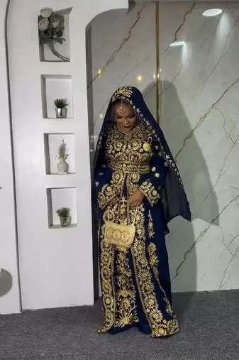 Navy-Blue Embroidered Morrocan Kaftan with Detailed Aari-Embroidered Work dress for women's