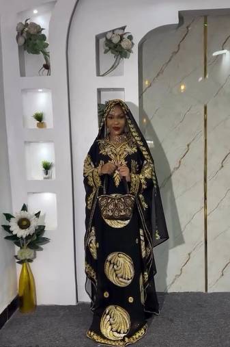 Royal Black Embroidered Abaya with Detailed Aari-Embroidered dress for women's