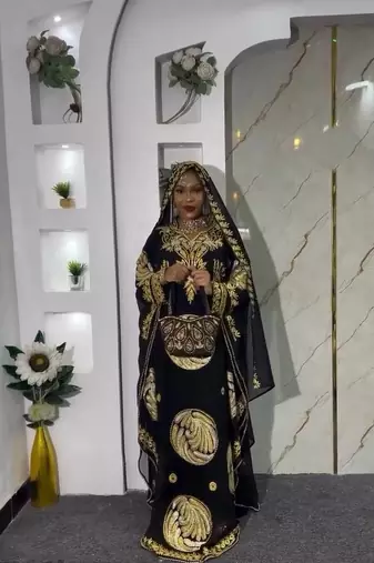 Royal Black Embroidered Abaya with Detailed Aari-Embroidered dress for women's