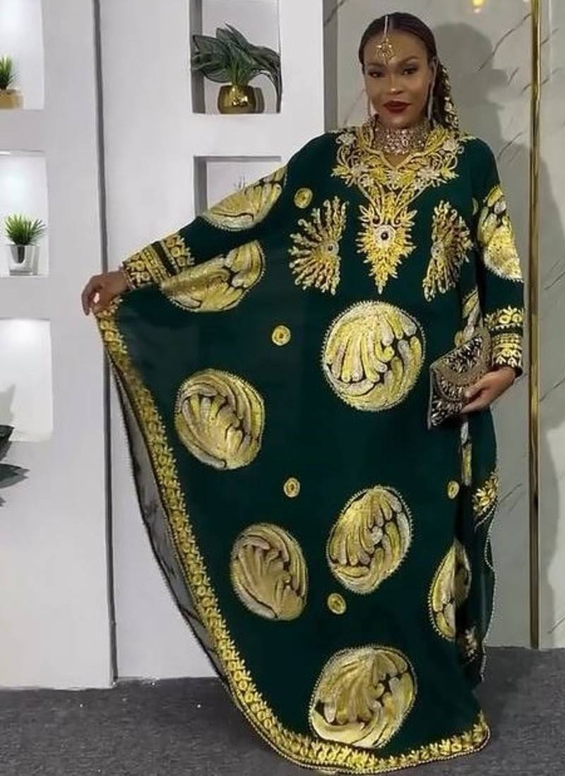 Royal Green Embroidered Abaya with Detailed Aari-Embroidered dress for women's