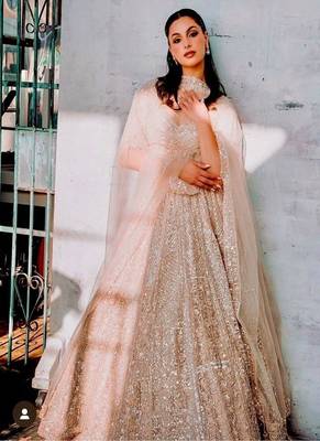 Beige Silk Lehenga set with Choli and dupatta 1