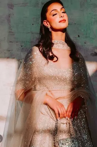 Beige Silk Lehenga set with Choli and dupatta