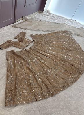 Beige Silk Lehenga set with Choli and dupatta 4
