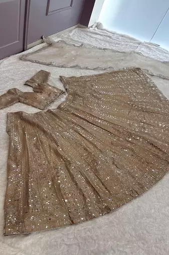 Beige Silk Lehenga set with Choli and dupatta