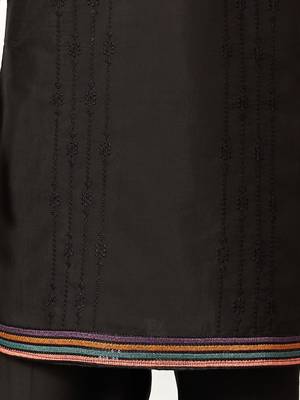 BLACK VISCOSE SILK THREAD & SEQUINS EMBROIDERED WORK WEDDING FESTIVAL MARRIAGE PARTY WEAR STRAIGHT MENS KURTA WITH PANT 10