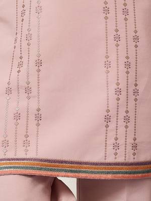 LIGHT PINK VISCOSE SILK THREAD & SEQUINS EMBROIDERED WORK WEDDING FESTIVAL PARTY WEAR STRAIGHT MENS KURTA WITH PANT 9