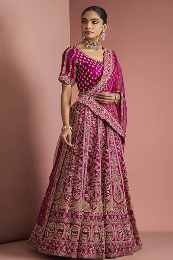 dark pink silk lehenga set