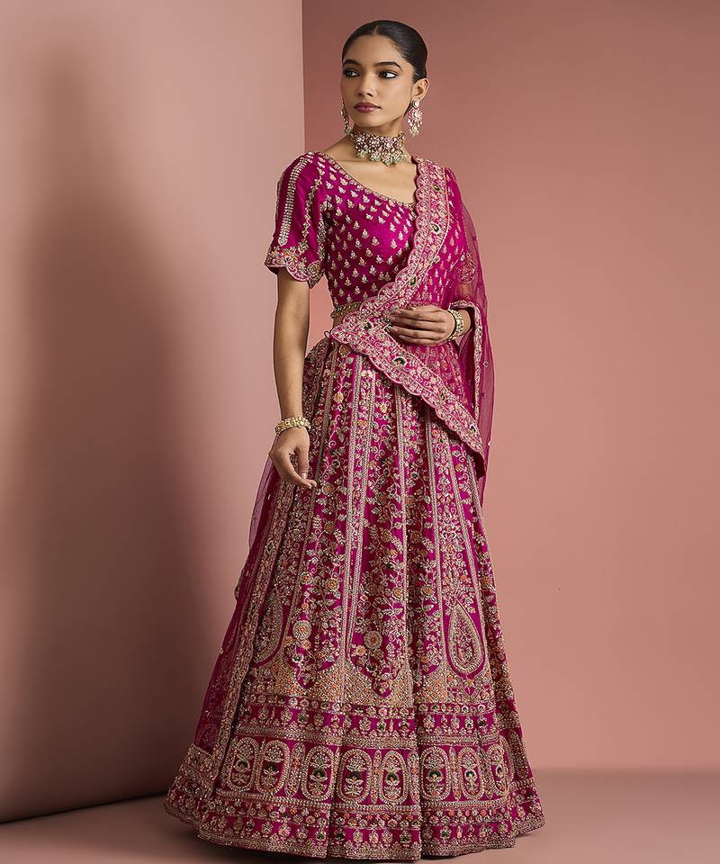 dark pink silk lehenga set