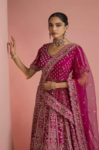 dark pink silk lehenga set