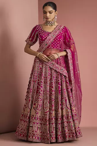dark pink silk lehenga set