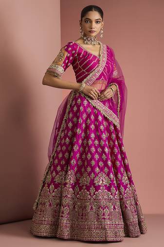hot pink silk lehenga set
