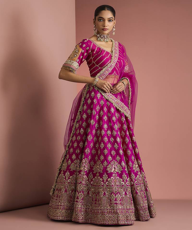 hot pink silk lehenga set