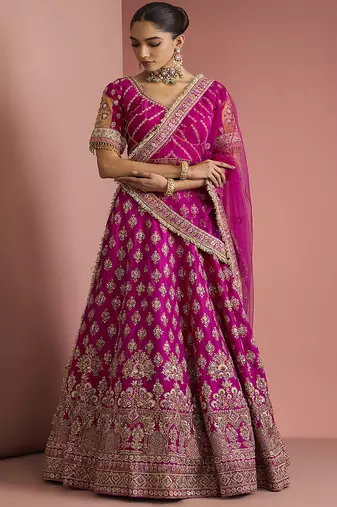 hot pink silk lehenga set