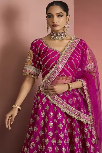 hot pink silk lehenga set
