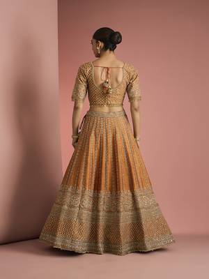 rust orange raw silk lehenga set with blouse and dupatta 4