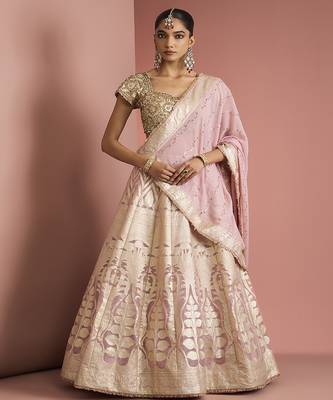 light pink organza brocade lehenga set with blouse and dupatta 1