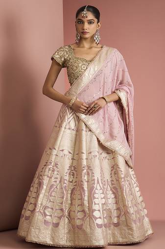 light pink organza brocade lehenga set with blouse and dupatta