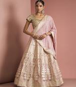light pink organza brocade lehenga set with blouse and dupatta