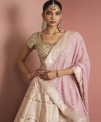 light pink organza brocade lehenga set with blouse and dupatta 2