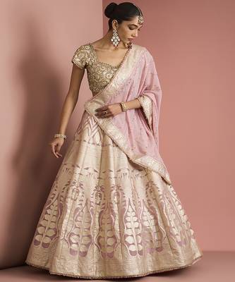 light pink organza brocade lehenga set with blouse and dupatta 3