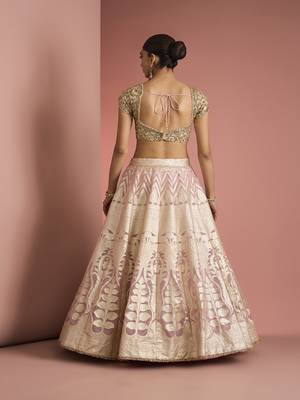 light pink organza brocade lehenga set with blouse and dupatta 4