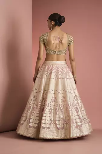light pink organza brocade lehenga set with blouse and dupatta
