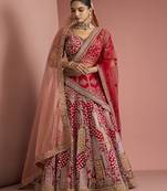 bridal red silk lehenga set with choli and 2 dupattas