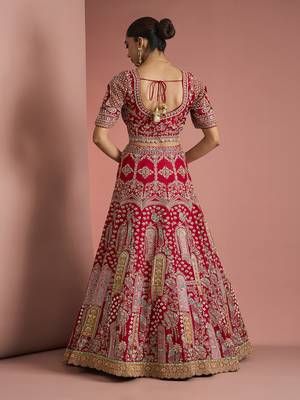 bridal red silk lehenga set with choli and 2 dupattas 3