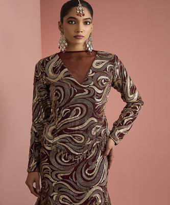 dark brown pure tissue fish cut skirt and top 3