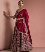 maroon silk hand embroidered lehenga set with blouse and dupatta