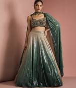 dark green sequins sheeting ombre lehenga set with blouse and dupatta