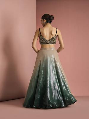 dark green sequins sheeting ombre lehenga set with blouse and dupatta 2