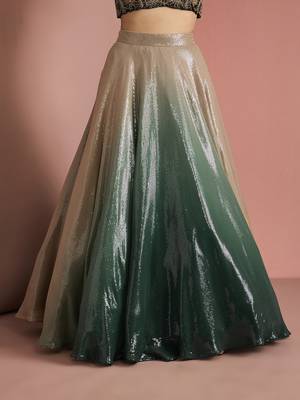 dark green sequins sheeting ombre lehenga set with blouse and dupatta 4