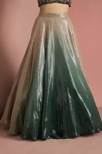 dark green sequins sheeting ombre lehenga set with blouse and dupatta