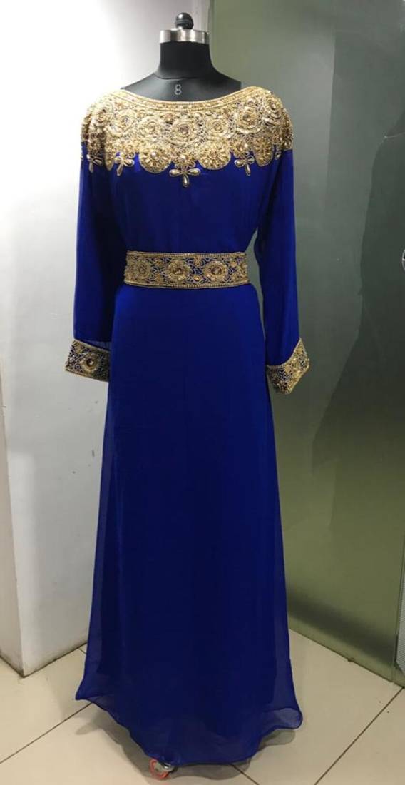 Royal blue fancy embroidery work a line kaftan