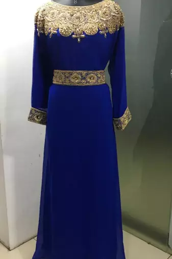Royal blue fancy embroidery work a line kaftan