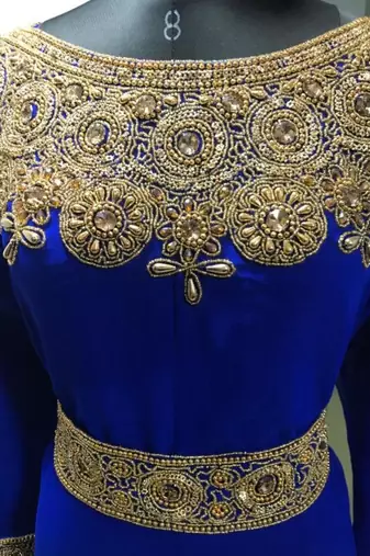 Royal blue fancy embroidery work a line kaftan