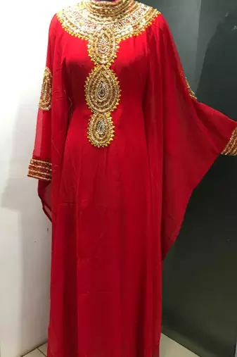 Red royal fancy gold beading work farasha kaftan