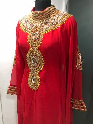 Red royal fancy gold beading work farasha kaftan 3