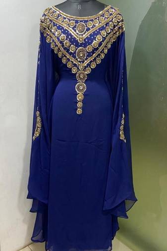 Royal blue hand beaded islami jalabiya kaftan