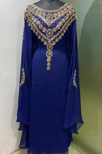 Royal blue hand beaded islami jalabiya kaftan