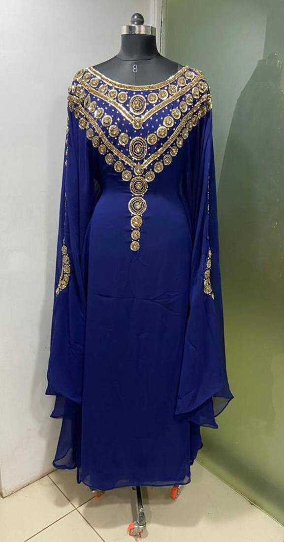 Royal blue hand beaded islami jalabiya kaftan