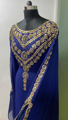 Royal blue hand beaded islami jalabiya kaftan 3