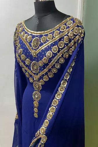 Royal blue hand beaded islami jalabiya kaftan