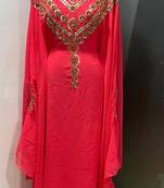 Coral hand beaded islami jalabiya kaftan