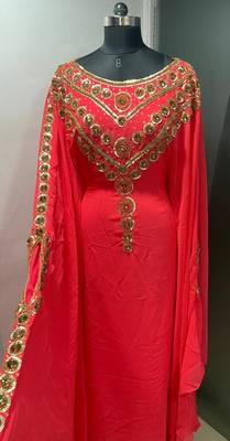 Coral hand beaded islami jalabiya kaftan 3